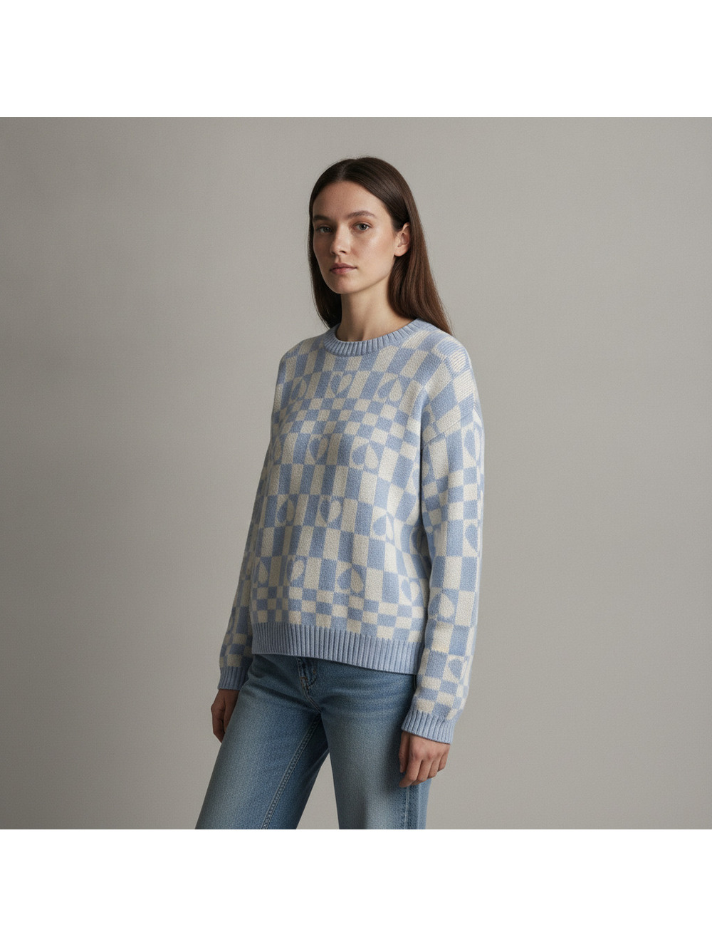 LA Hearts blue checker heart knit sweater